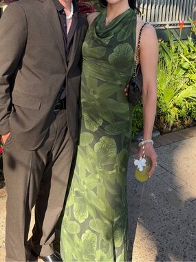 Peppermayo floral Leaf Print Backless Cowl Maxi Dress